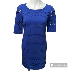 Tahari ASL Royal Blue Die Cut Detail Short Sleeve Sheath Dress - 4